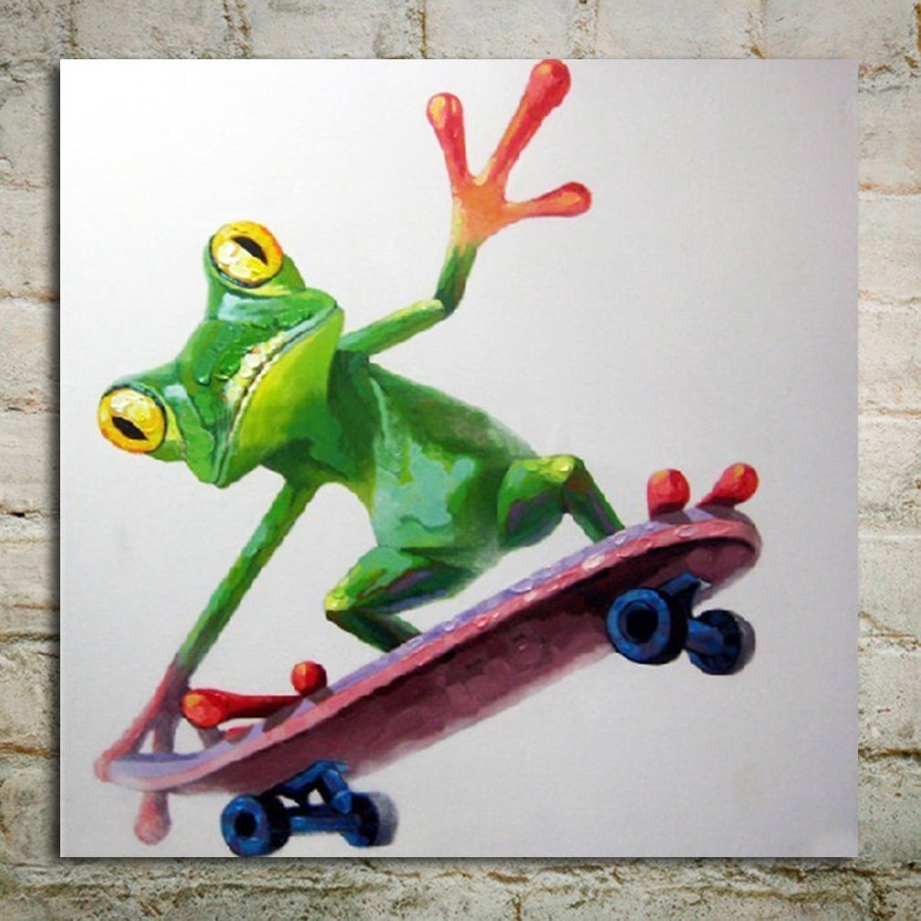 1010x1010 Oil Painting Hand Painted Art Frog On Skateboard Wall Frog Decor - Skateboard Painting