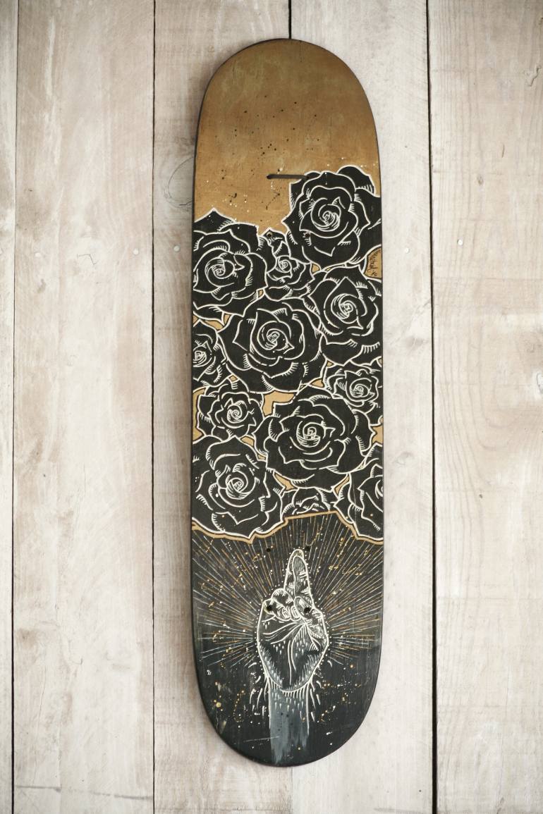 770x1155 Saatchi Art Double Face Custom Skateboard Lucky Me Memento Mori - Skateboard Painting