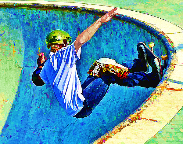 600x471 Skateboarding In The Bowl Greeting Card For Sale By Elaine Plesser - Skateboard Painting