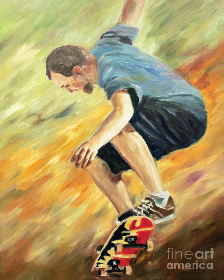720x900 Skateboarding Painting By Becky West - Skateboard Painting
