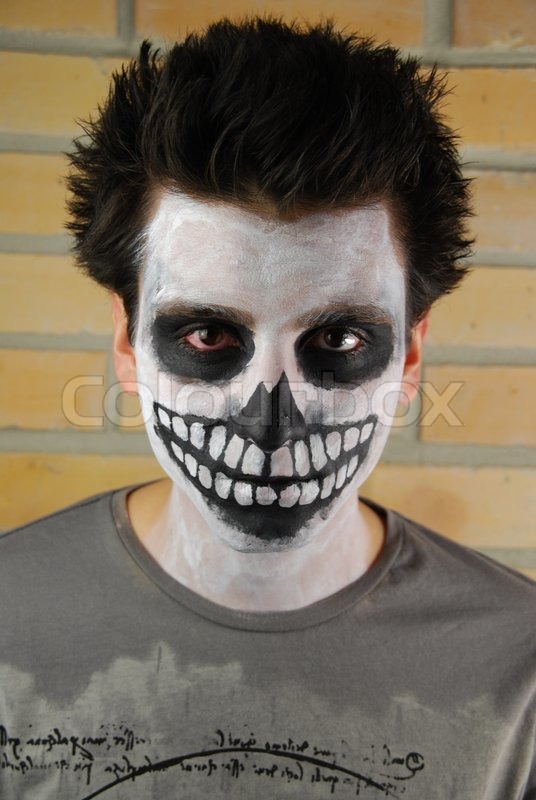 536x800 Portrait Of A Creepy Skeleton Guy Carnival Face Painting Stock - Skeleton Face Painting