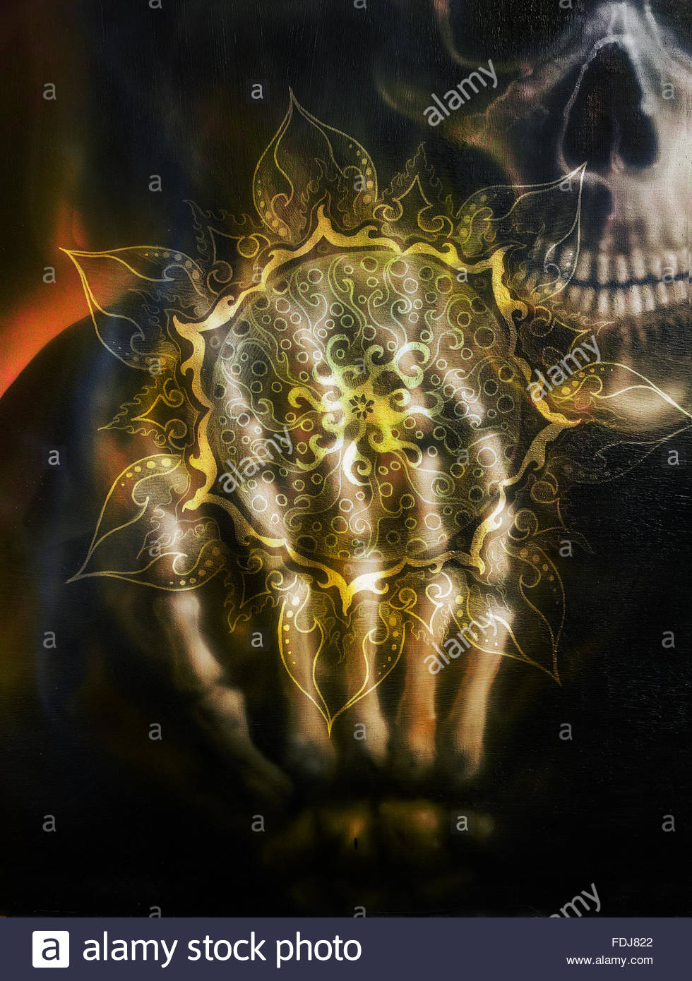 980x1390 Painting Skull Skeleton Hand, On Black Background - Skeleton Hand Painting