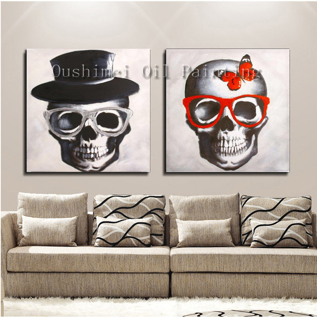 640x640 Hand Painted Cool Oil Painting For Home Decor Hang Paintings - Skeleton Hand Painting