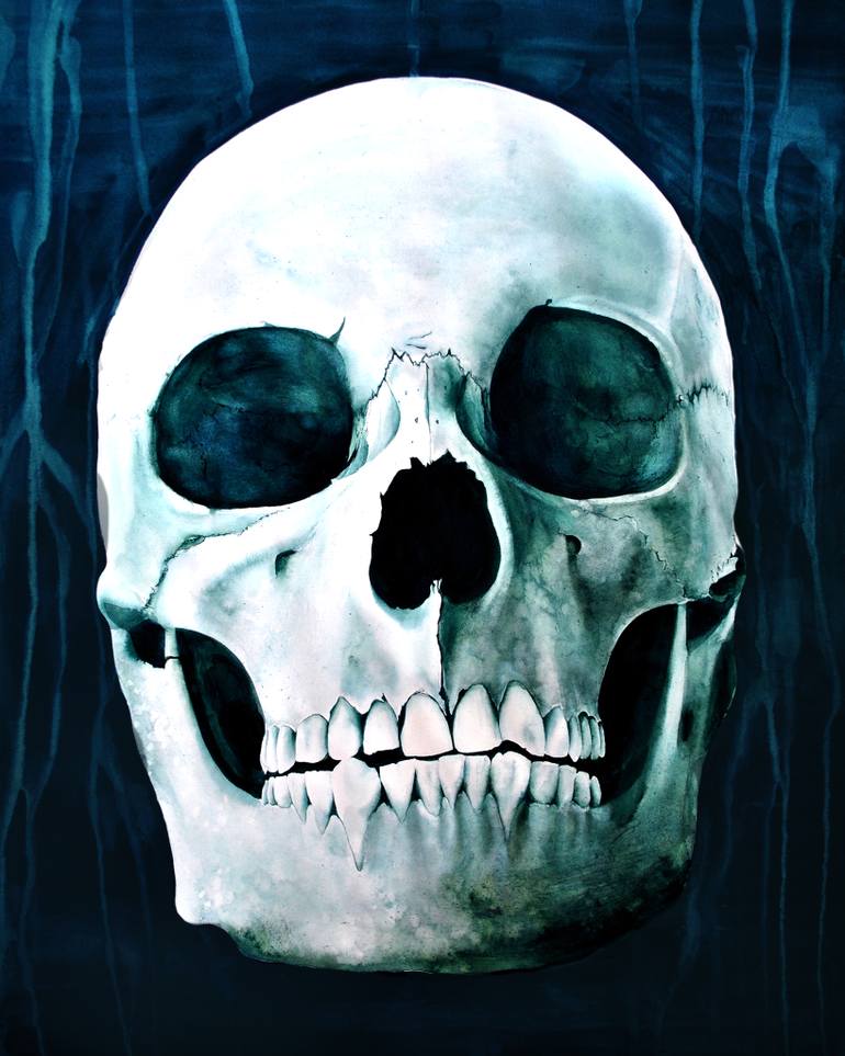 770x963 Saatchi Art Blue Amp Green Skull Painting By Katryn Bowe - Skeleton Head Painting