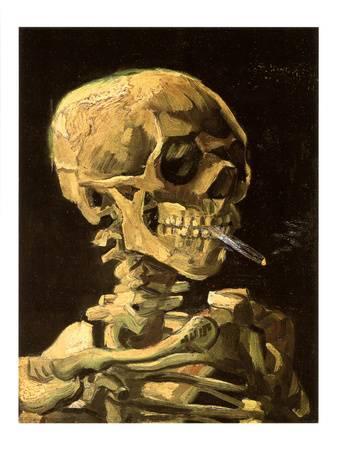 337x450 Skull With Burning Cigarette Art Print By Vincent Van Gogh - Skeleton Head Painting
