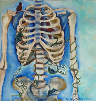 386x407 Original Oil Painting Skeleton - Skeleton Painting