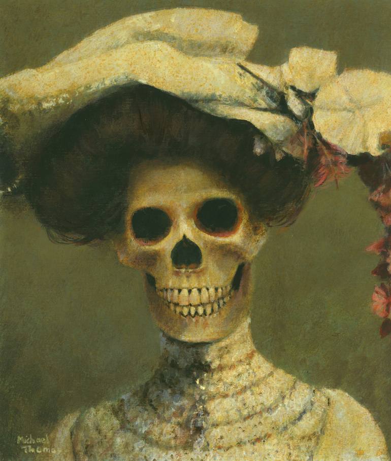 770x909 Saatchi Art Edwina The Edwardian Skeleton Lady Painting By - Skeleton Painting