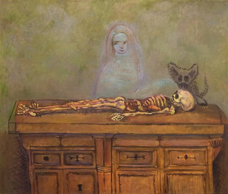 770x656 Saatchi Art Silhouette, Dog And Skeleton Painting By Steve Binetti - Skeleton Painting