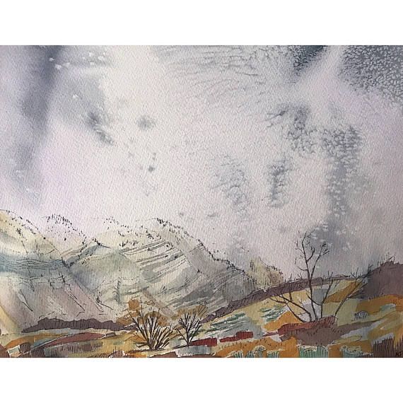 570x570 Original Watercolor Painting Of Beautiful Utah Pen And Ink Sketch - Sketch For Painting With White Border