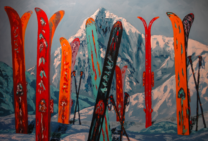 700x476 Skiing - Skis Painting