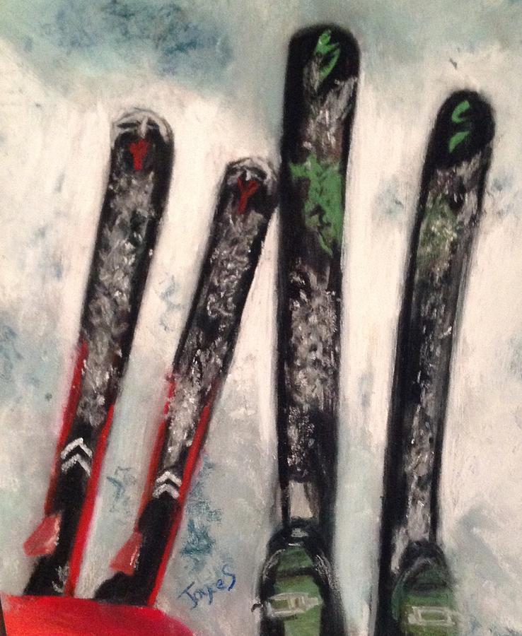 738x900 Skis Painting By Joyce Spencer - Skis Painting