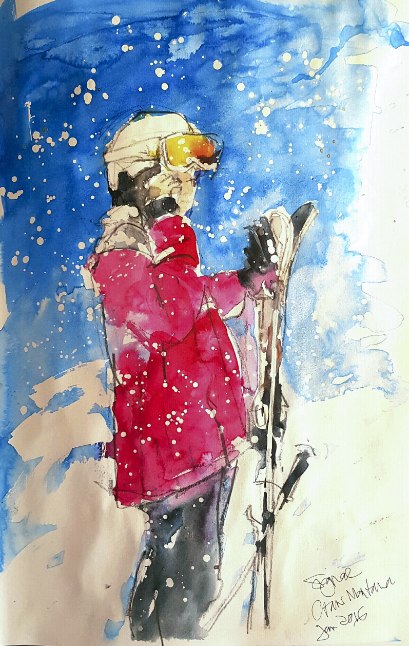 797x1258 Tasis Ski Week Watercolors Tasis Visual Arts - Skis Painting