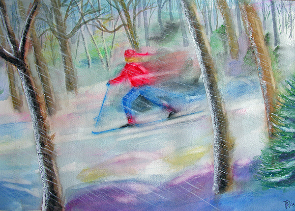600x430 Cross Country Ski Painting By Robert P Hedden - Skis Painting