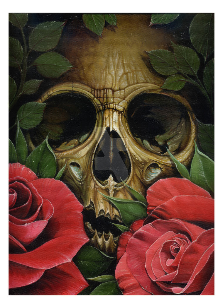 760x1052 Skull And Rose Painting Skull Roses 300dpivossfineart - Skull And Roses Painting