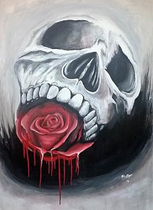 219x300 Skull Rose Paintings - Skull And Roses Painting