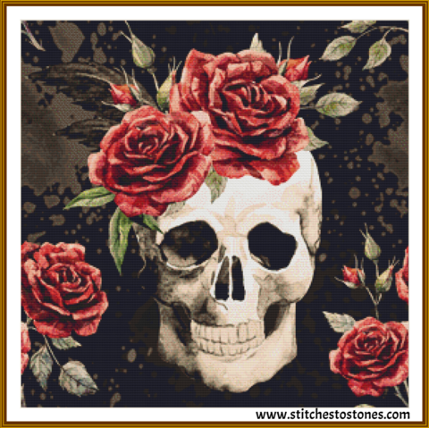 480x479 Skulls N Roses Full Coverage 5d Diamond Painting Kit Stitches - Skull And Roses Painting
