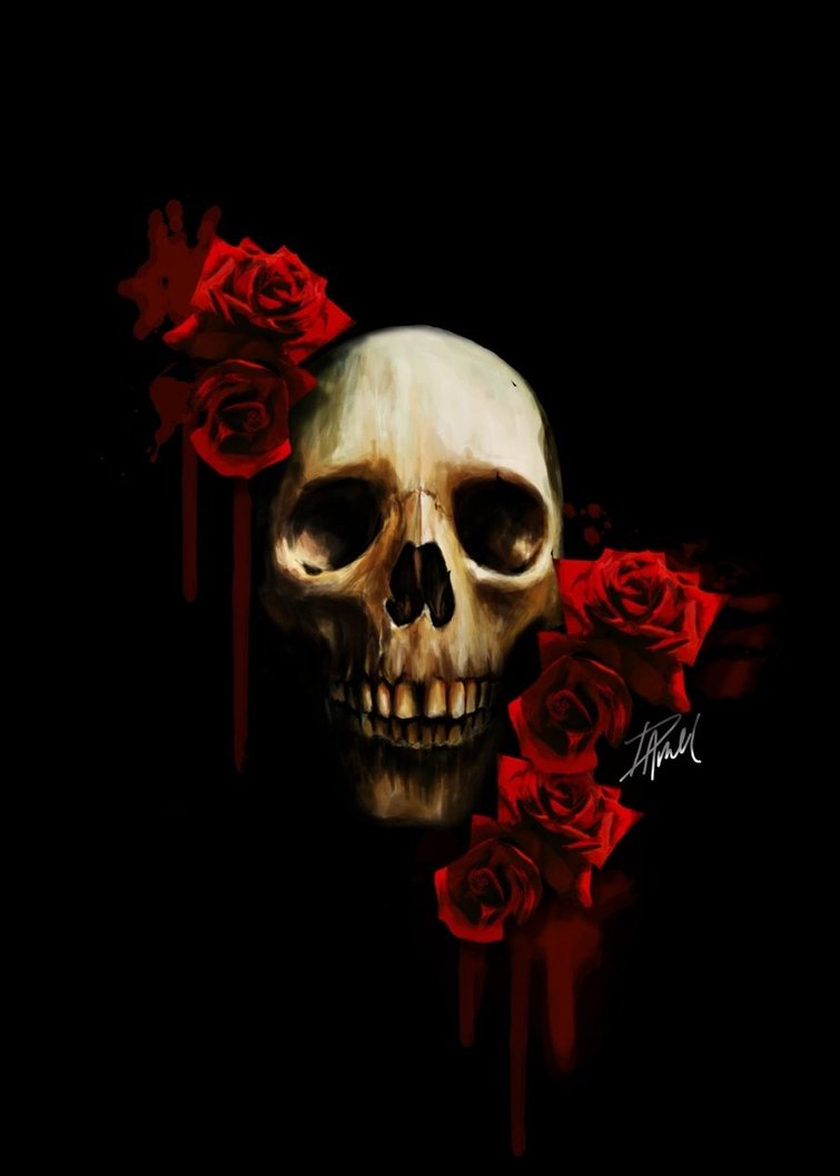 755x1057 Skull And Rose Digital Paintin By Yattboy - Skull And Roses Painting