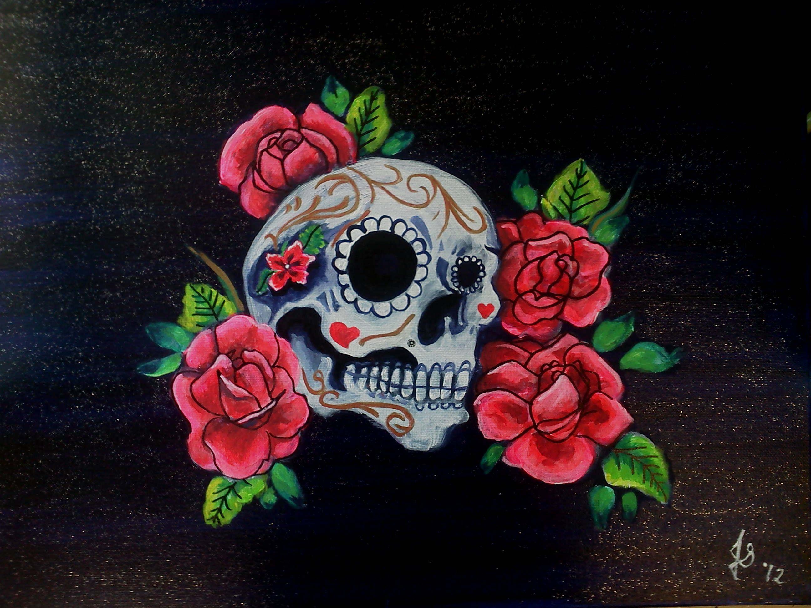 2592x1944 Skull And Rose Painting By Jasonasosa Traditional Art Paintings - Skull And Roses Painting