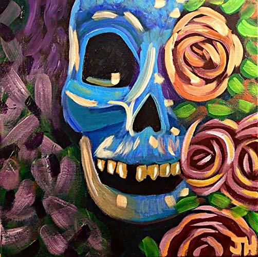 502x500 Skull And Roses Acrylic Painting On 12 X 12 Stretched - Skull And Roses Painting