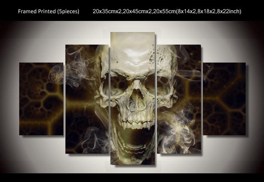 880x608 Home Decoration Wall Art 5 Panel Skull Painting Abstract Art - Skull Art Painting