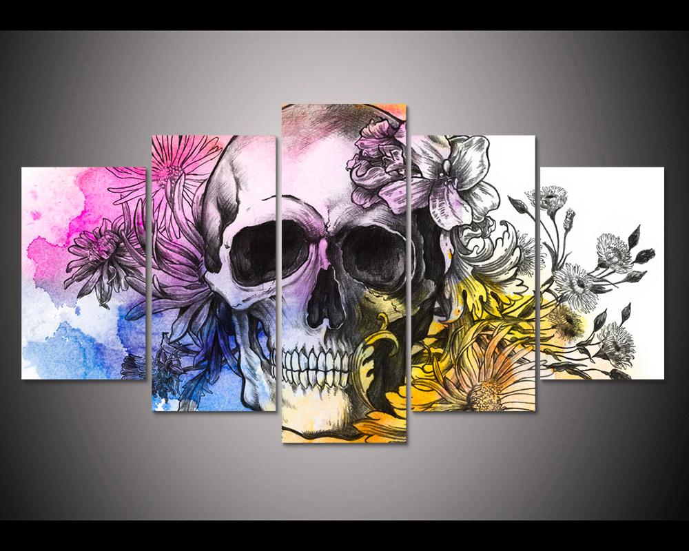 1000x800 Limited Edition Skull Flower 5 Piece Canvas Painting - Skull Flower Painting