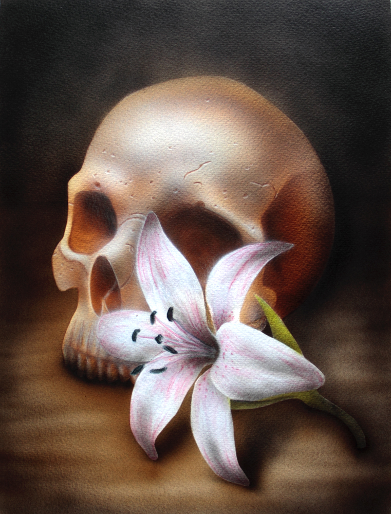 761x1000 Progress 3 Skull And Flower By Teedark - Skull Flower Painting