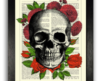 340x270 Roses Wall Decor Etsy - Skull Flower Painting