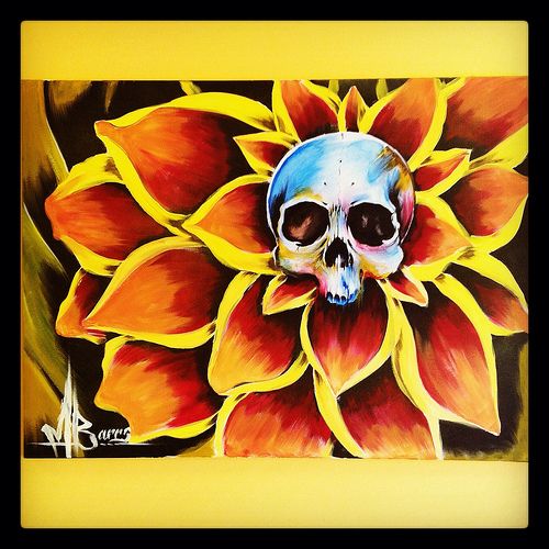 500x500 Skull Flower Painting Artsy, Dark Art And Painting Art - Skull Flower Painting