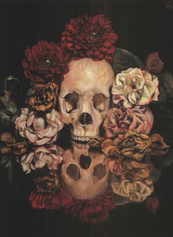 350x480 This Would Be A Cool Tattoo If The Reflection Was A Real Face - Skull Flower Painting