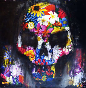 293x300 Modern Skull Flower Painting Art Print Andy Baker Street Graffiti - Skull Flower Painting