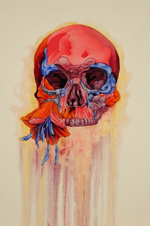 498x750 Saignement F Ravens And Illustrations - Skull Flower Painting