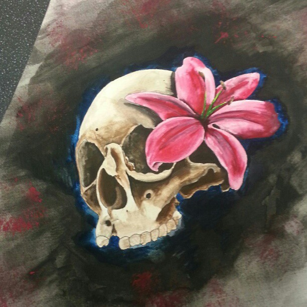 612x612 Tattoo - Skull Flower Painting