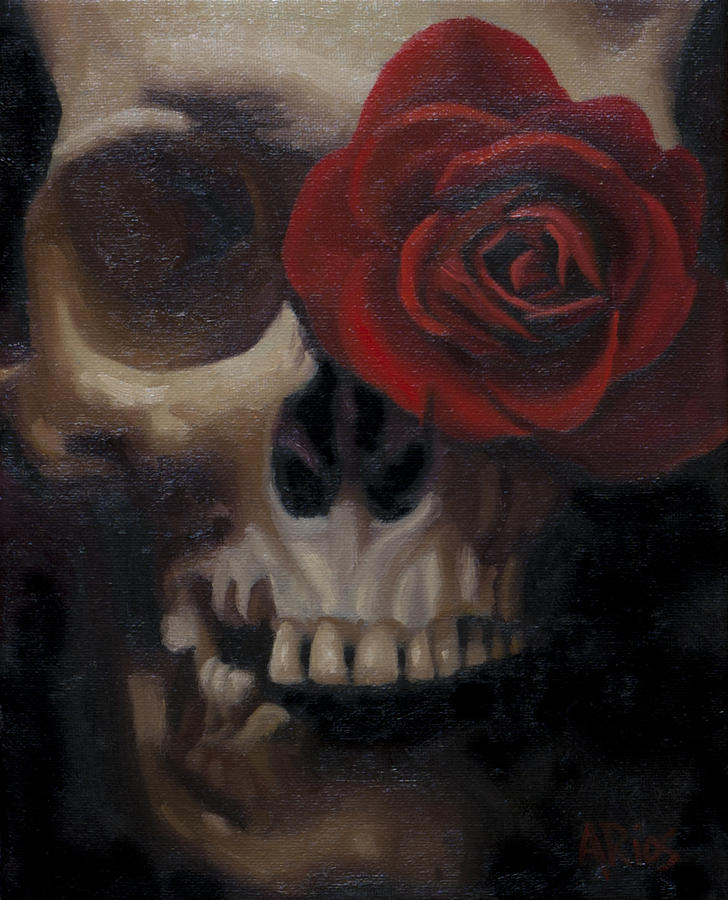 728x900 Skull Rose Painting By Alex Rios - Skull Painting