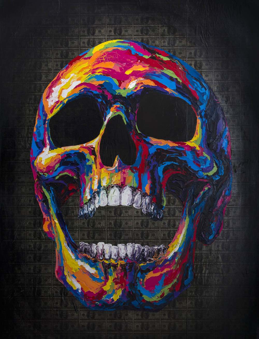 1000x1312 Colorful, Textured Oil Amp Collage Paintings Of Skulls, Teddy Bears - Skull Painting