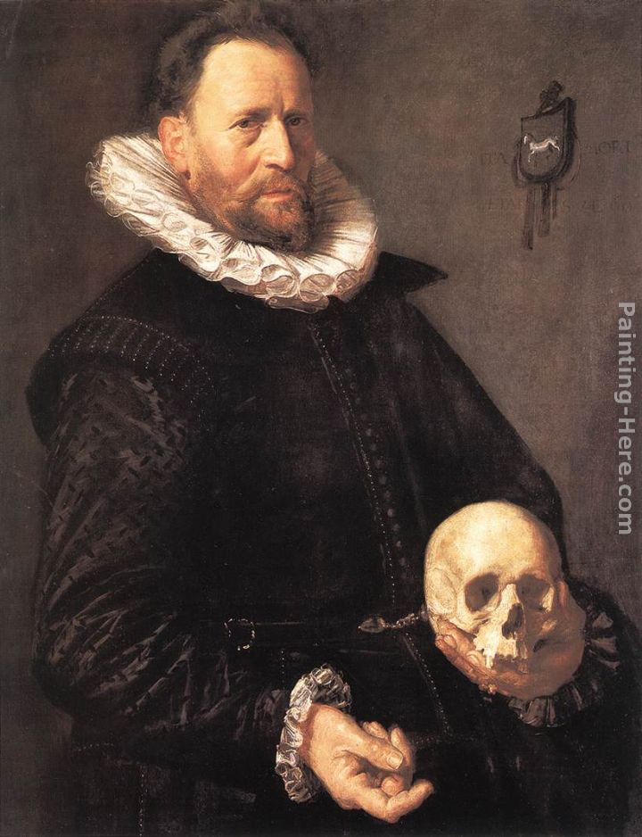 720x938 Frans Hals Portrait Of A Man Holding A Skull Painting Anysize 50 - Skull Painting