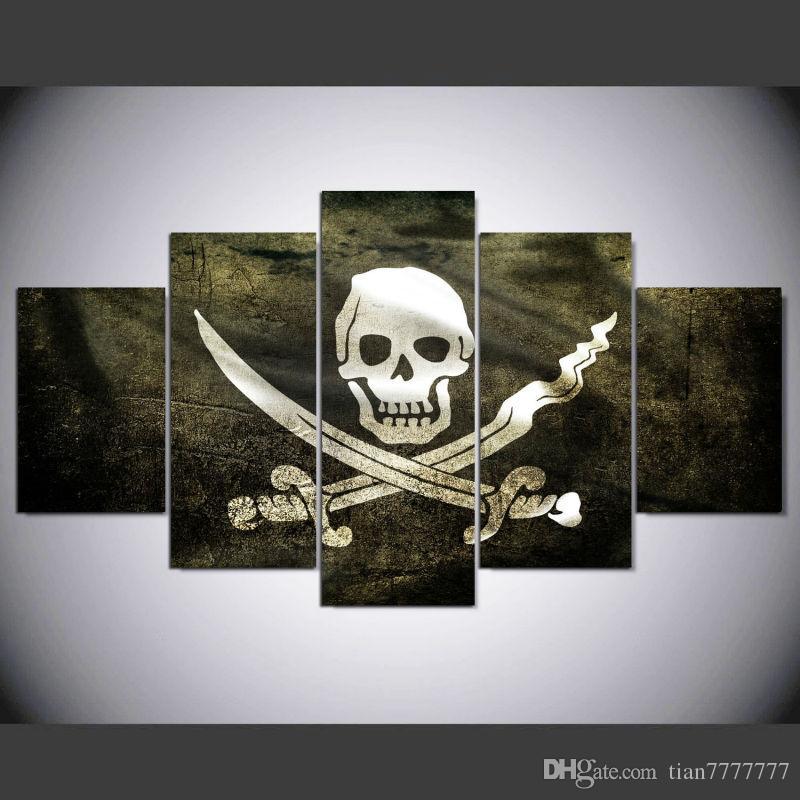 800x800 Ghost Pirate Ship Skull Painting Canvas Art Print Wall Picture - Skull Painting On Canvas