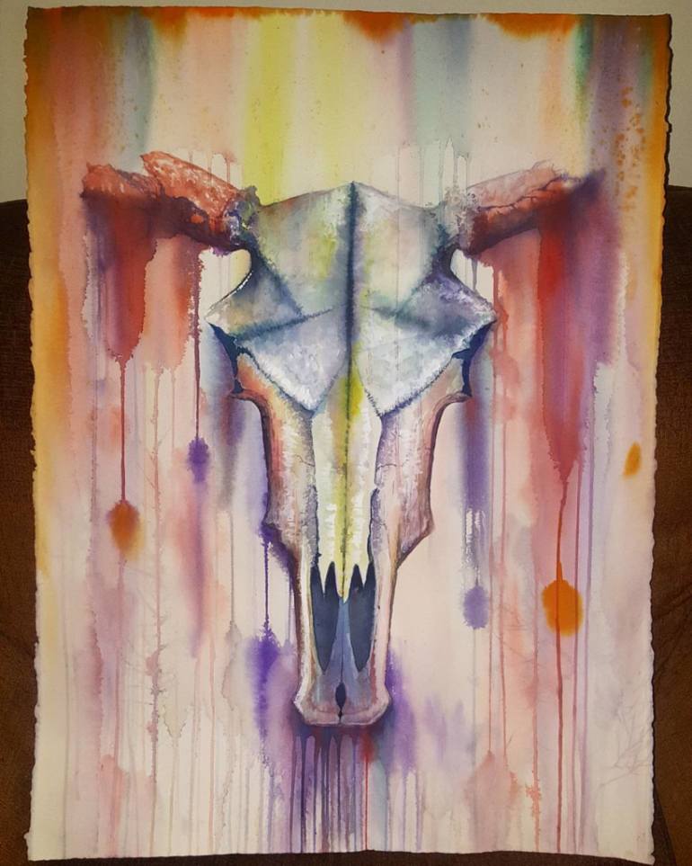 770x963 Saatchi Art Bull Skull Painting By Joshua Slater - Skull Watercolor Painting