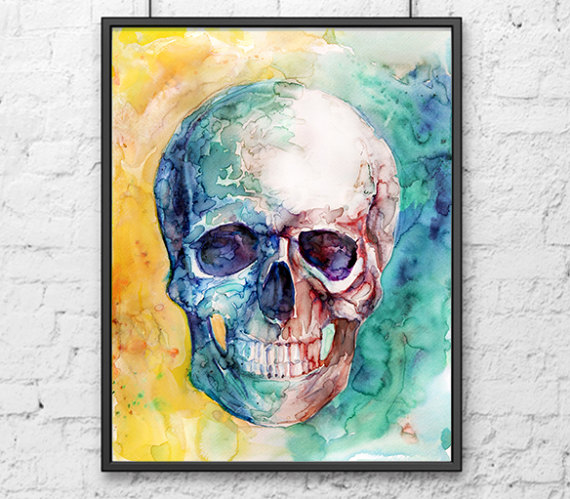570x499 Skull Art Print Skull Watercolor Painting Skull Print Skull - Skull Watercolor Painting