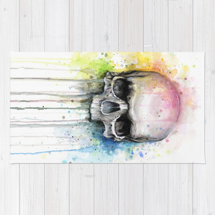 700x700 Skull Rainbow Watercolor Painting Skulls Rug By Olechka Society6 - Skull Watercolor Painting
