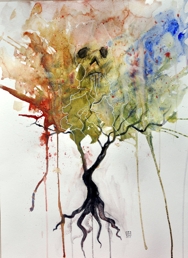 764x1045 Skull Tree Watercolor Painting By Thenewestredranger - Skull Watercolor Painting