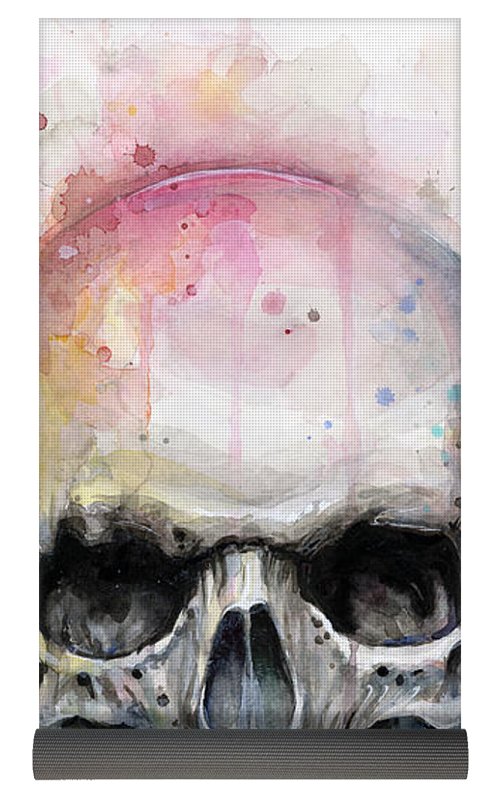 500x794 Skull Watercolor Painting Yoga Mat For Sale By Olga Shvartsur - Skull Watercolor Painting