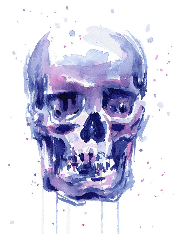 674x900 Skull Watercolor Painting By Olga Shvartsur - Skull Watercolor Painting