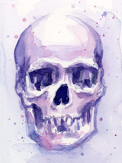 514x685 Skull Watercolor Purple Skull Painting Skull Art Print Skull - Skull Watercolor Painting