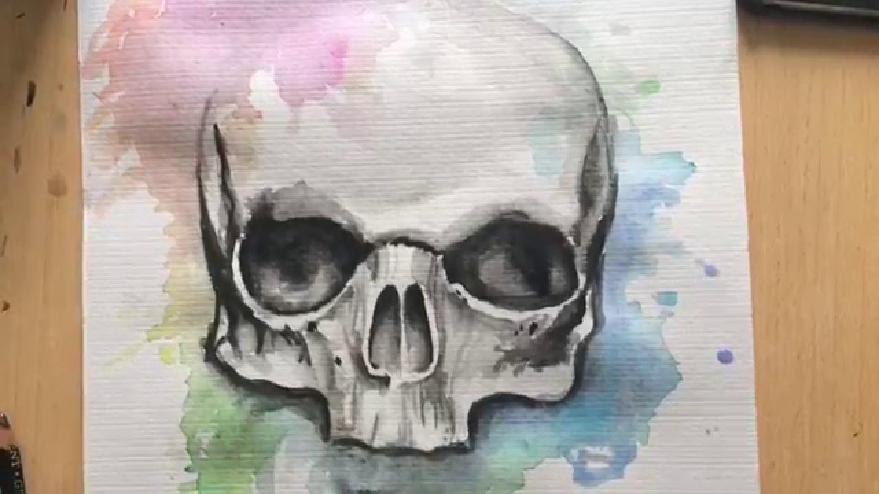 1280x720 Time Lapse Drawing - Skull Watercolor Painting