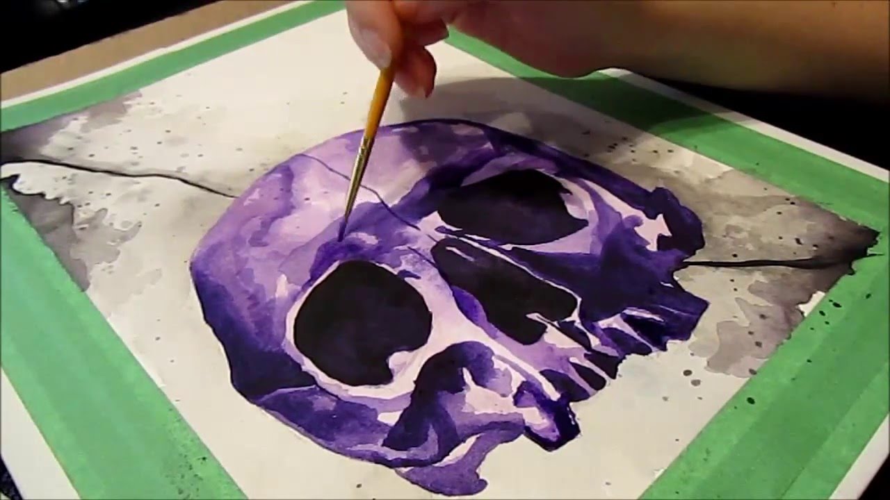 1280x720 Watercolor Amethyst Skull 2 - Skull Watercolor Painting