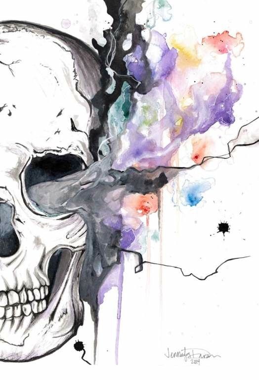 524x768 Image Of Smokin' Skull - Skull Watercolor Painting