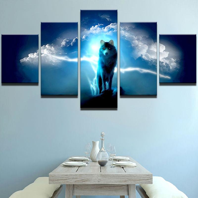 800x800 5 Panel Wolf Sky Canvas Painting For Living Room, Bedroom - Sky Canvas Painting