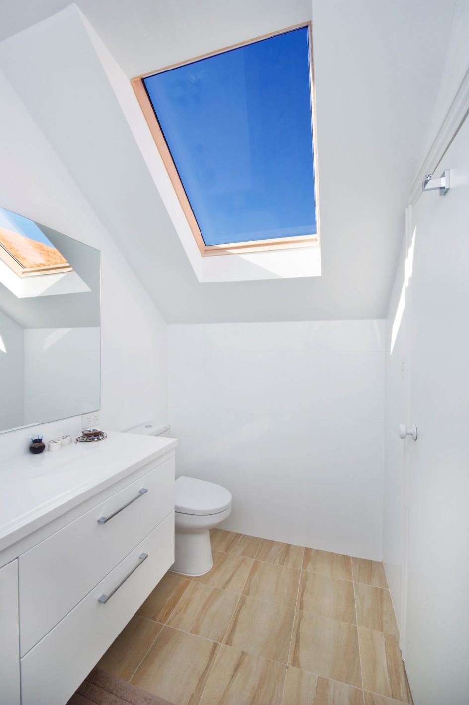 945x1420 Monochromatic White Bathroom Painting With Nice Interior Set Under - Skylight Painting