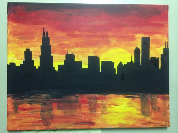 570x428 Chicago Skyline Silhouette Canvas Painting By Dreamcreateinspire96 - Skyline Painting
