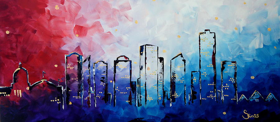 900x393 Edmonton City Skyline Painting By Shiela Gosselin - Skyline Painting